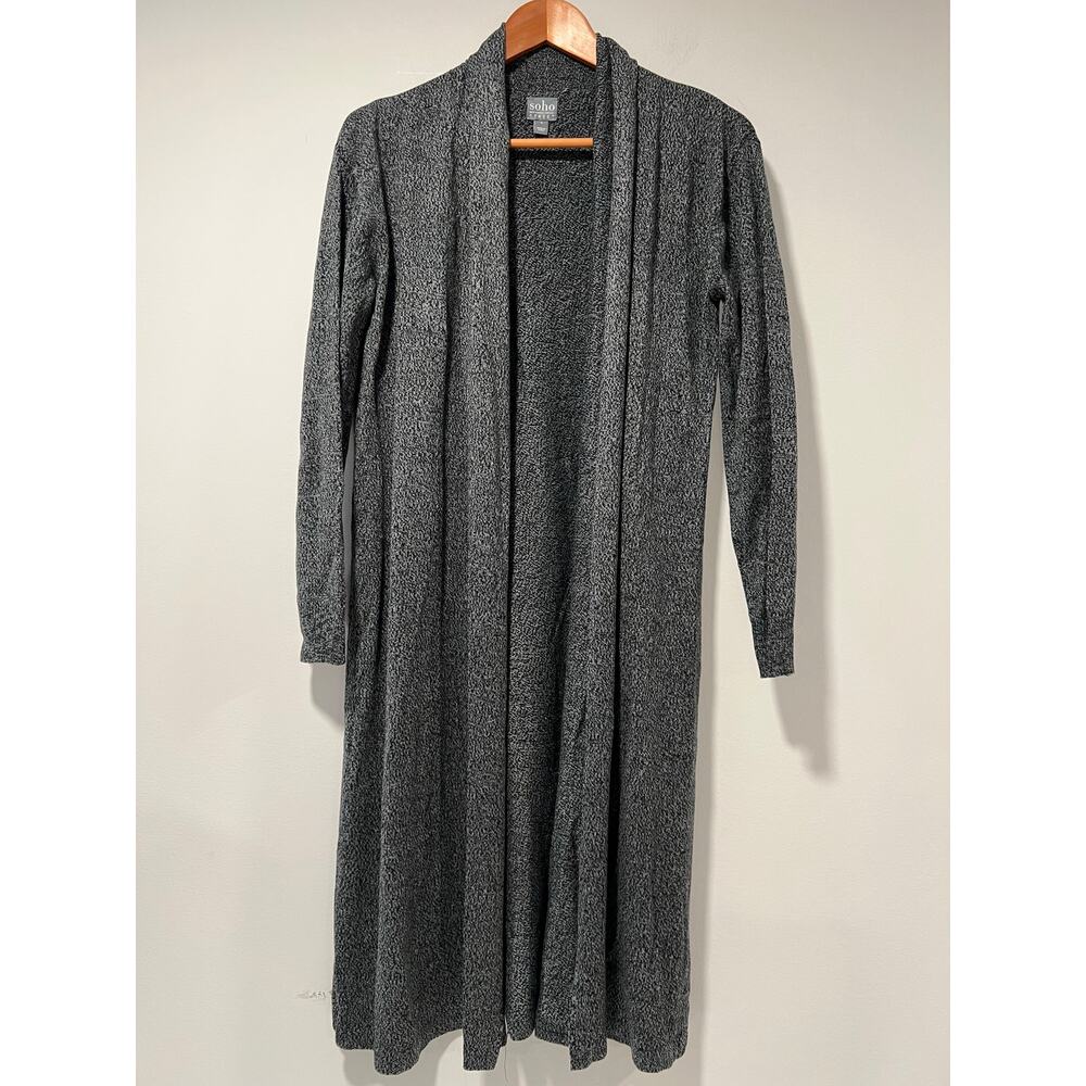 Soho Long Open Duster Cardigan Black and Gray Speckled Size Small JL